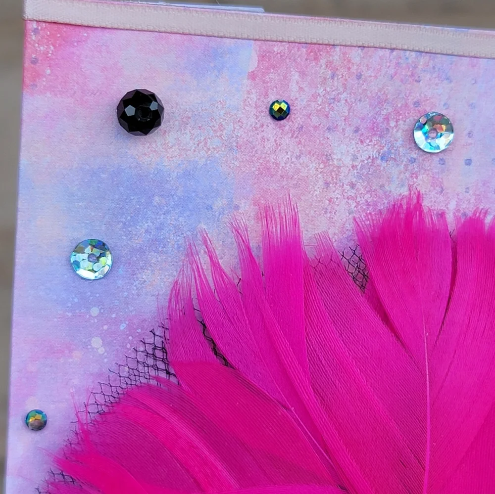 Hot Pink Feather Flower Wall Art 6x4 Handmade Glam Office Decor Rhinestone Art